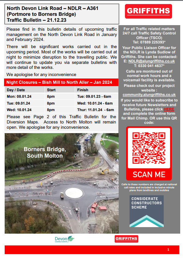 Traffic Bulletin re. North Devon Link Road Knowstone Parish Council